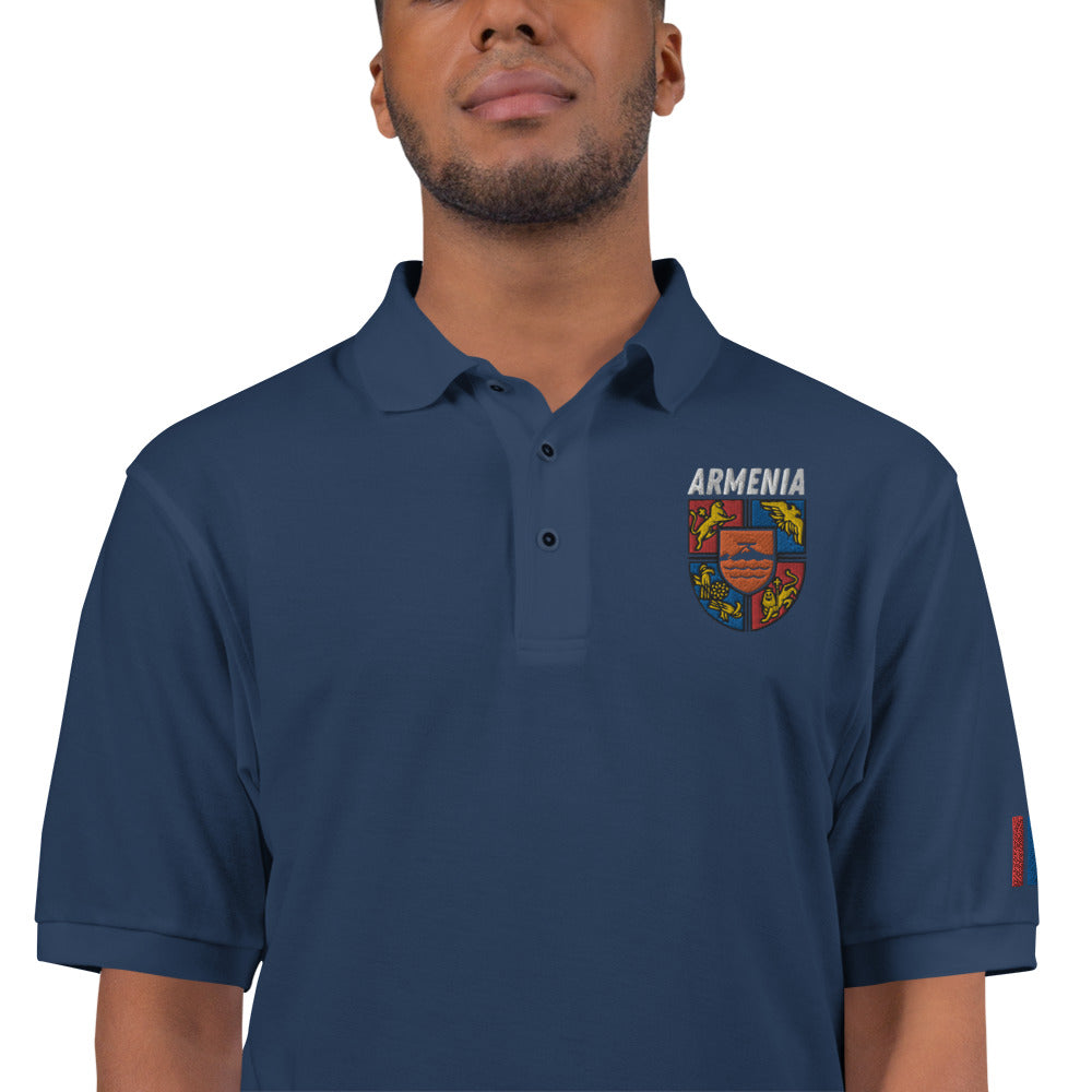 Men's Embroidered "Shield of Armenia & Tricolor Flag" Premium Polo Pomegranate Mint