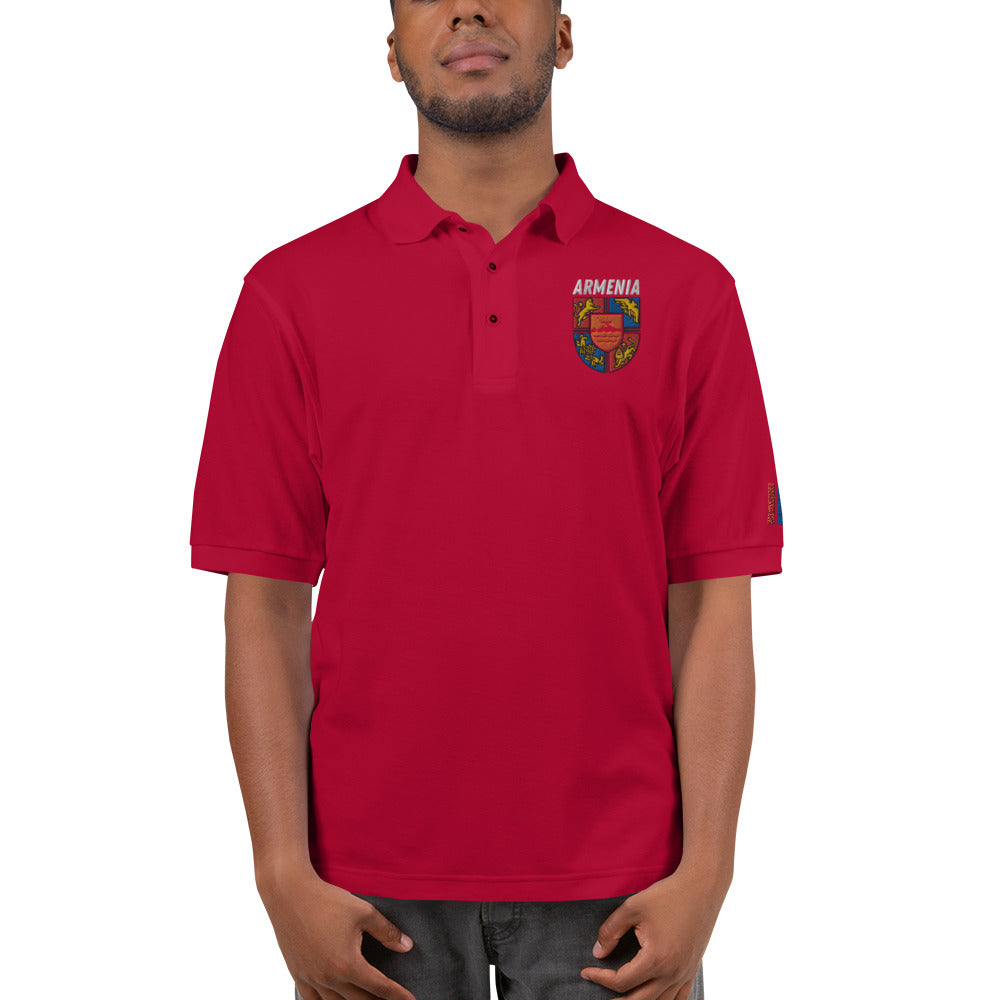 Men's Embroidered "Shield of Armenia & Tricolor Flag" Premium Polo Pomegranate Mint