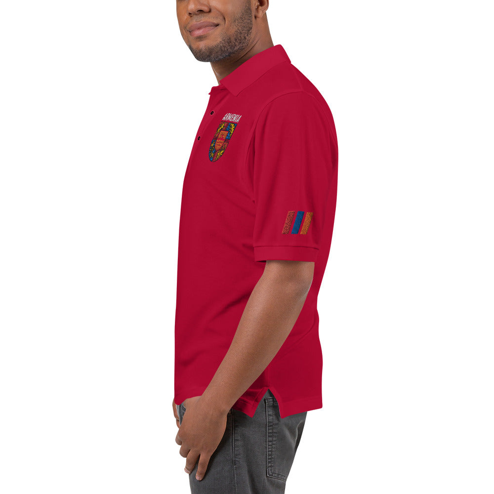 Men's Embroidered "Shield of Armenia & Tricolor Flag" Premium Polo Pomegranate Mint