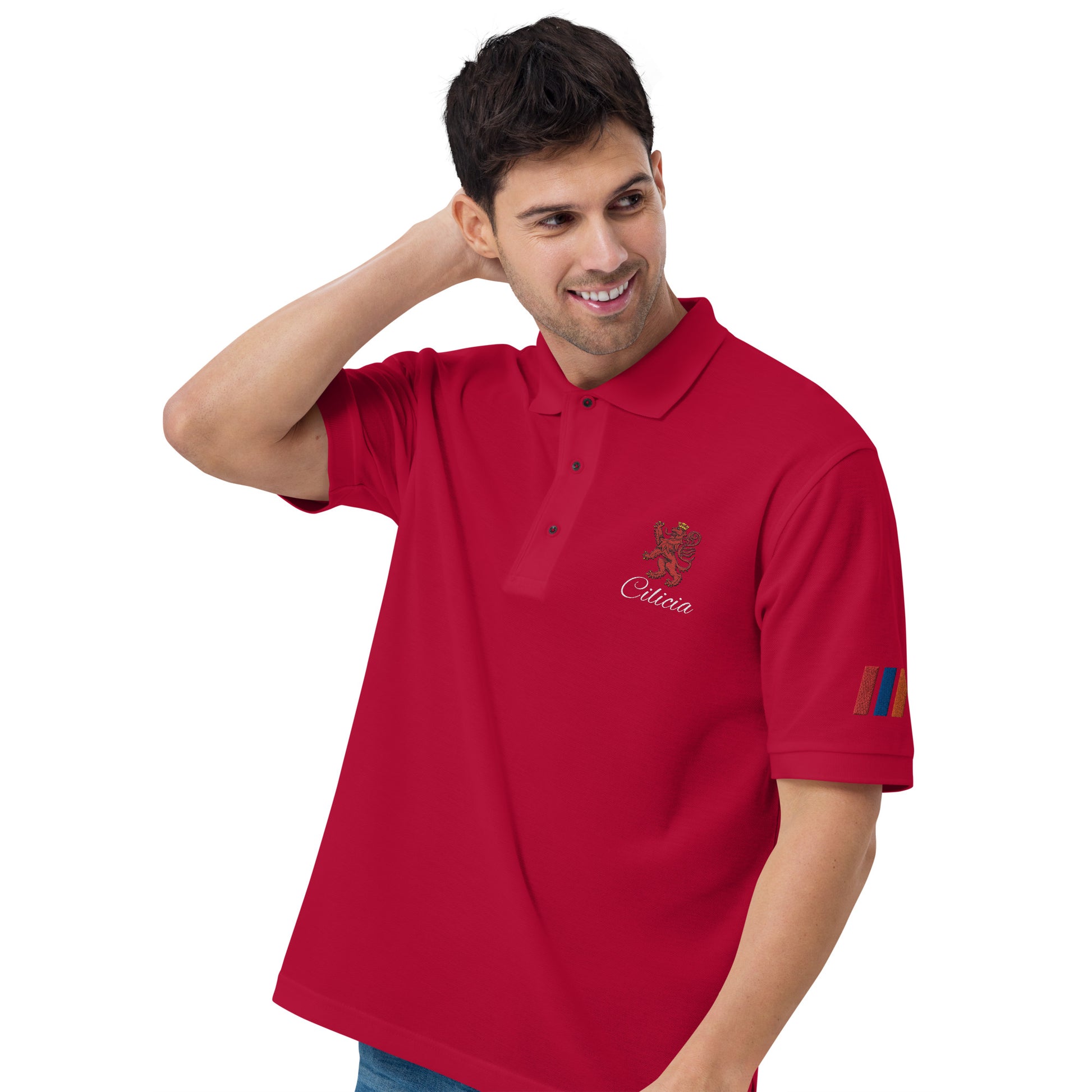 Men's Heritage Polo with Cilician Armenian Lion & Tricolor Armenian Flag Embroidery Pomegranate Mint