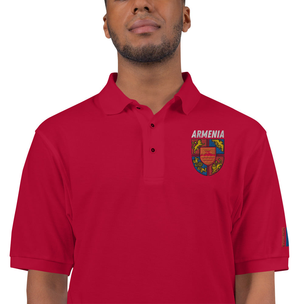 Men's Embroidered "Shield of Armenia & Tricolor Flag" Premium Polo Pomegranate Mint