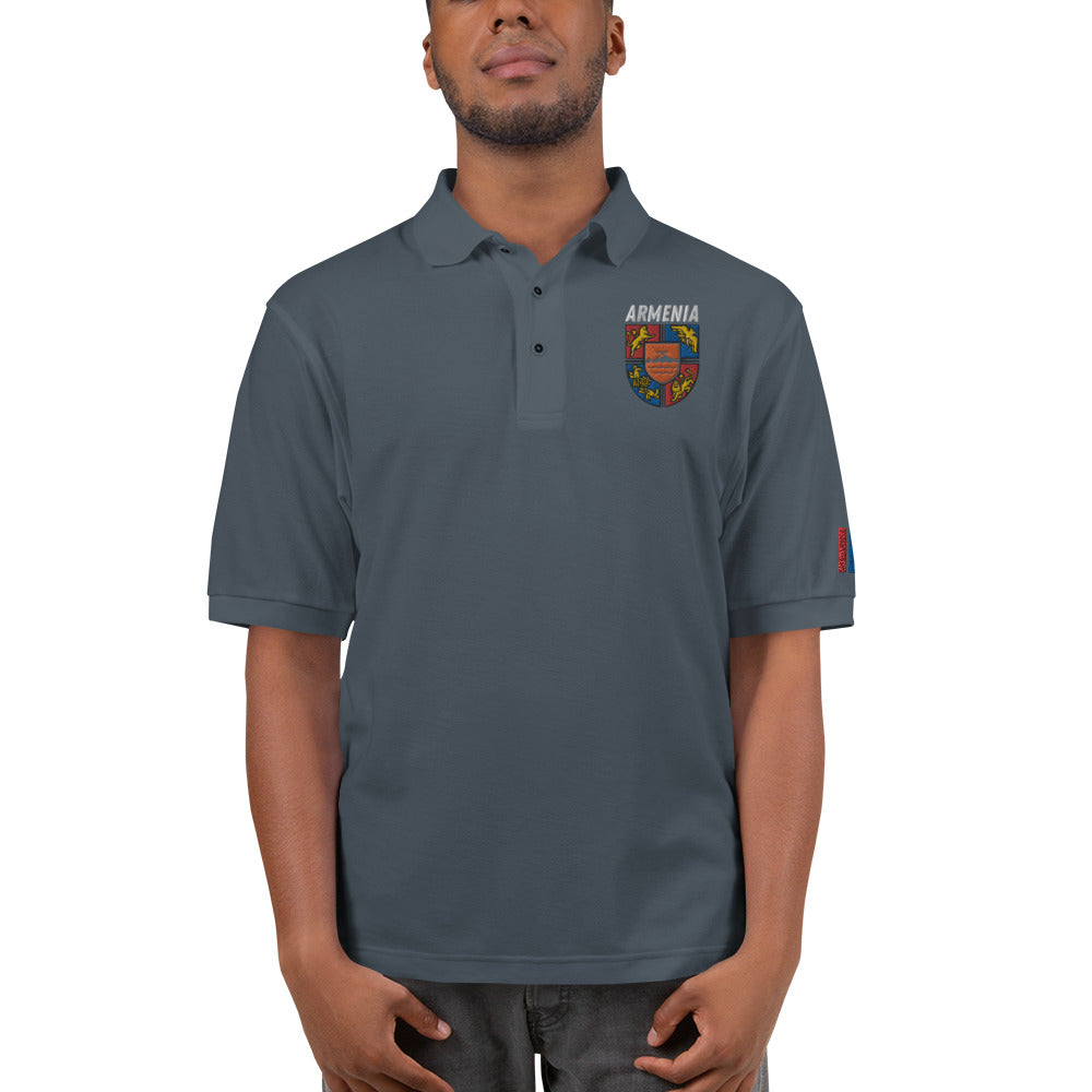 Men's Embroidered "Shield of Armenia & Tricolor Flag" Premium Polo Pomegranate Mint