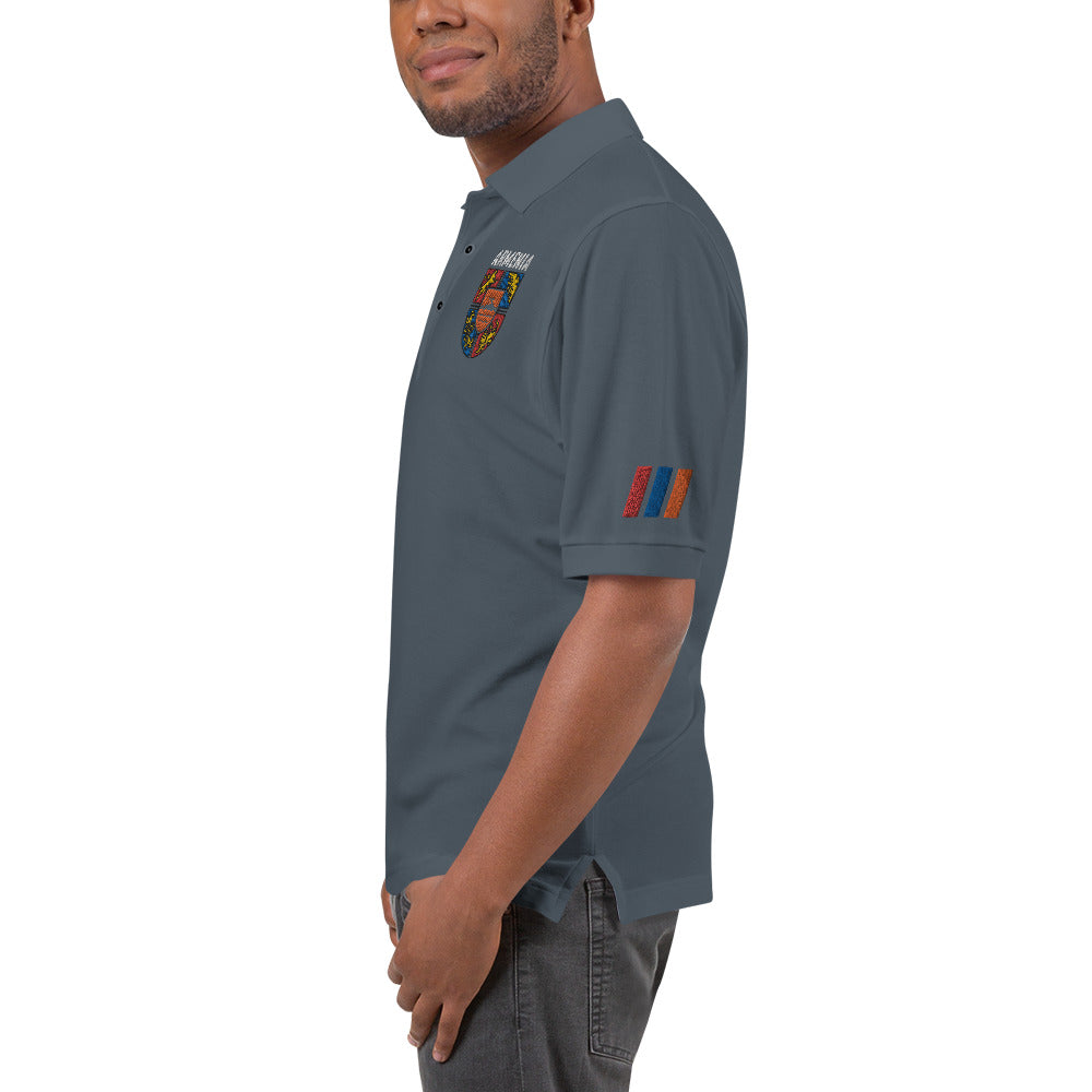 Men's Embroidered "Shield of Armenia & Tricolor Flag" Premium Polo Pomegranate Mint