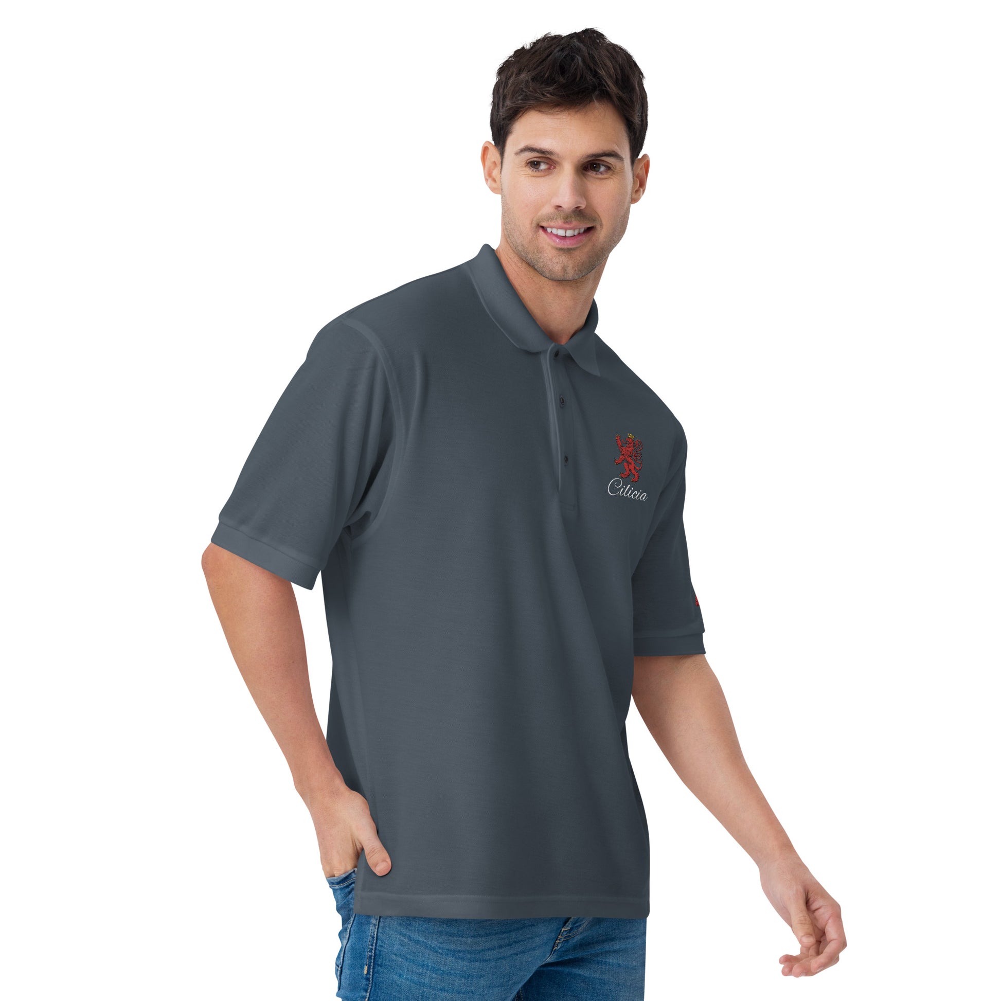 Men's Heritage Polo with Cilician Armenian Lion & Tricolor Armenian Flag Embroidery Pomegranate Mint