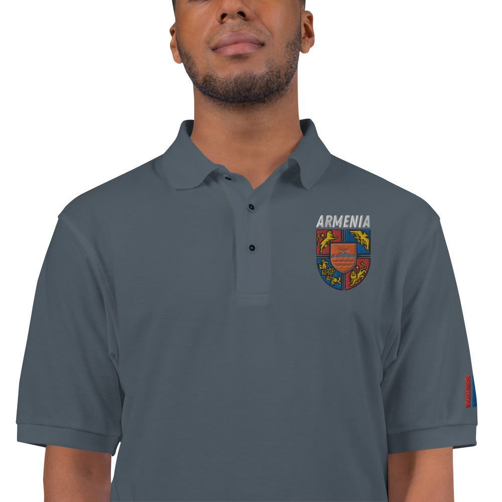 Men's Embroidered "Shield of Armenia & Tricolor Flag" Premium Polo Pomegranate Mint