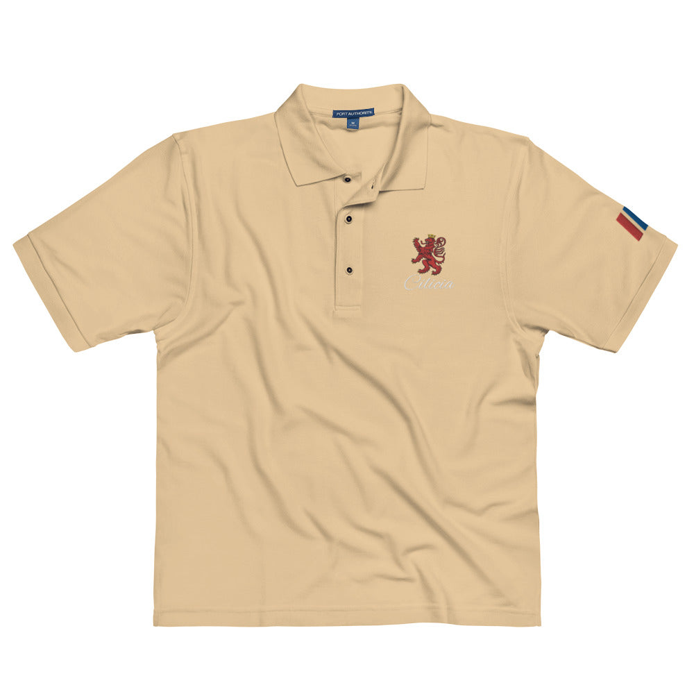 Men's Heritage Polo with Cilician Armenian Lion & Tricolor Armenian Flag Embroidery Pomegranate Mint