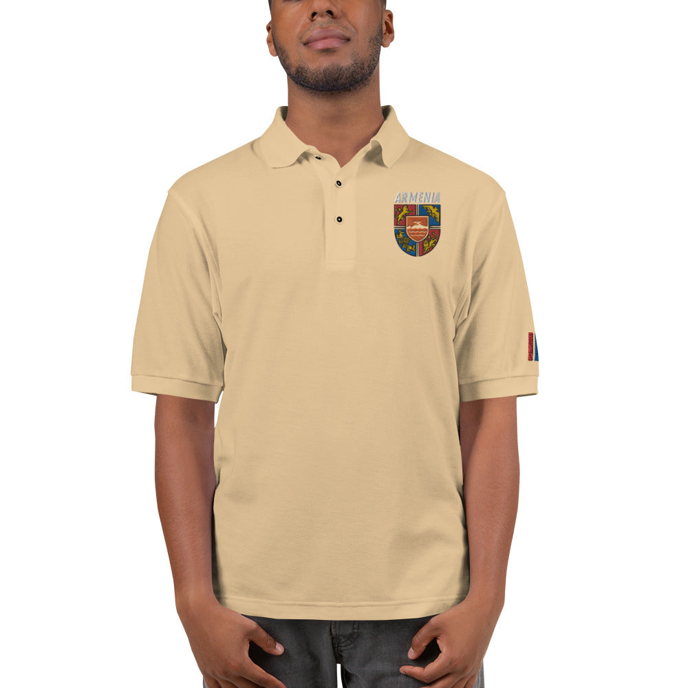 Men's Embroidered "Shield of Armenia & Tricolor Flag" Premium Polo Pomegranate Mint