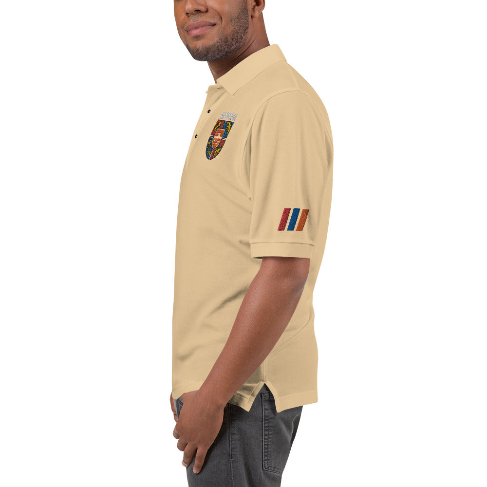 Men's Embroidered "Shield of Armenia & Tricolor Flag" Premium Polo Pomegranate Mint