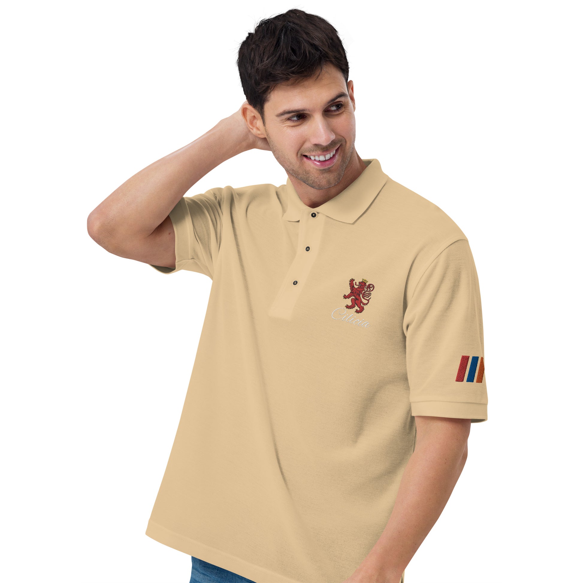 Men's Heritage Polo with Cilician Armenian Lion & Tricolor Armenian Flag Embroidery Pomegranate Mint