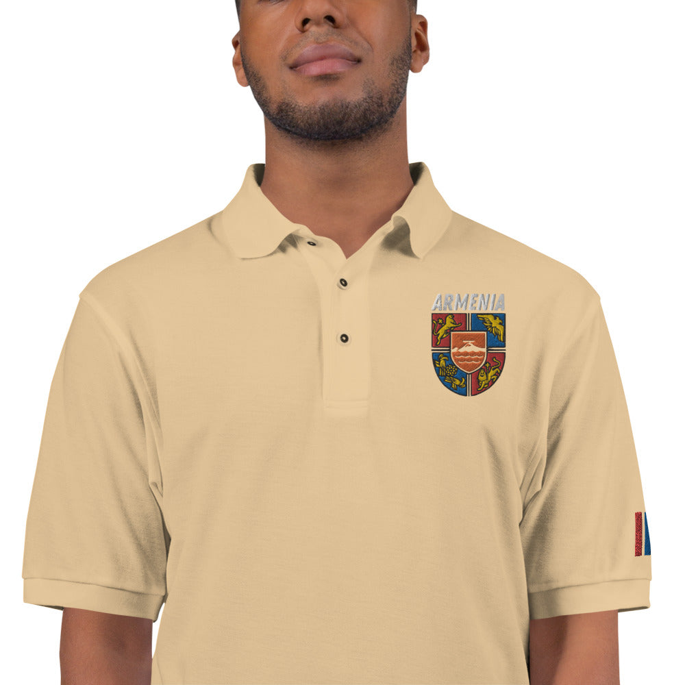 Men's Embroidered "Shield of Armenia & Tricolor Flag" Premium Polo Pomegranate Mint
