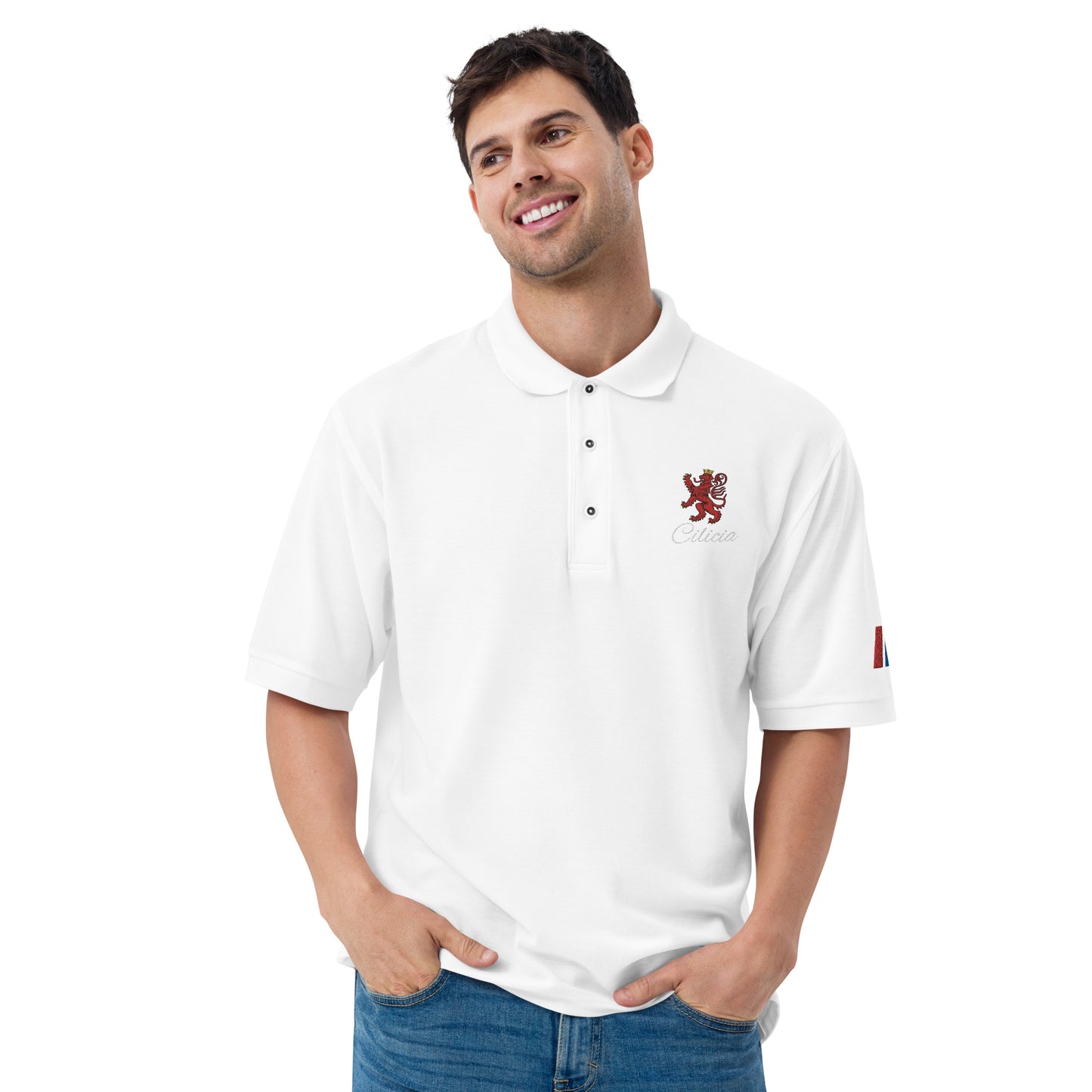 Men's Heritage Polo with Cilician Armenian Lion & Tricolor Armenian Flag Embroidery Pomegranate Mint