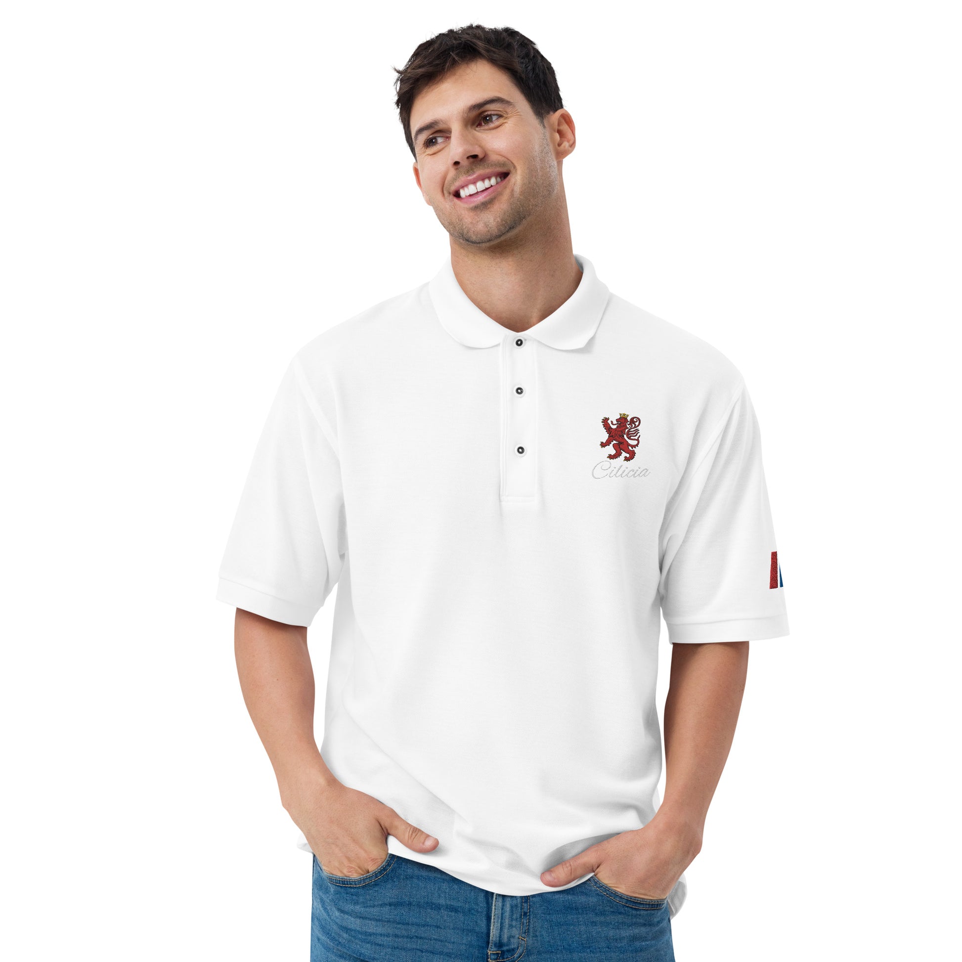 Men's Heritage Polo with Cilician Armenian Lion & Tricolor Armenian Flag Embroidery Pomegranate Mint