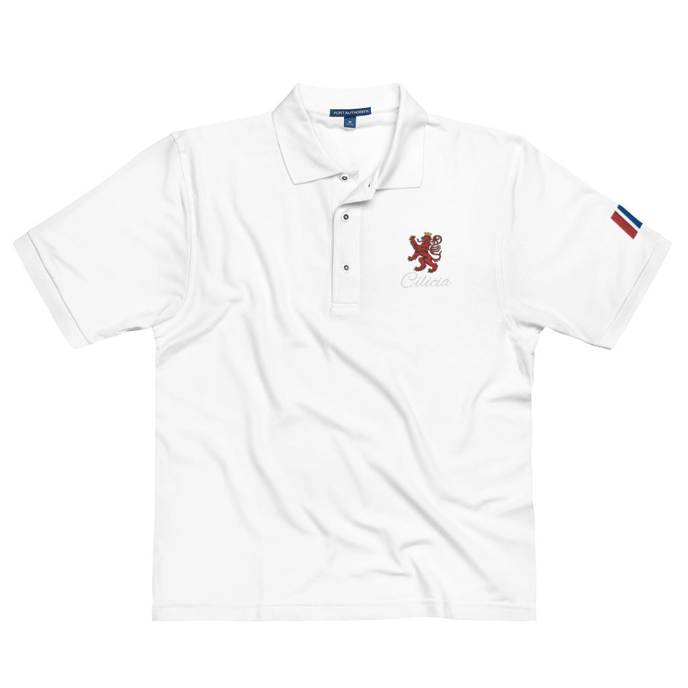 Men's Heritage Polo with Cilician Armenian Lion & Tricolor Armenian Flag Embroidery Pomegranate Mint