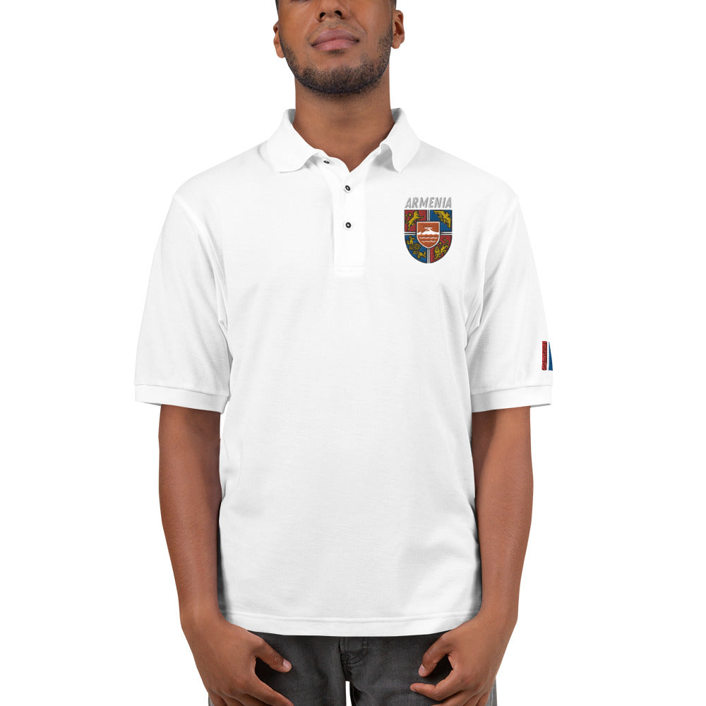 Men's Embroidered "Shield of Armenia & Tricolor Flag" Premium Polo Pomegranate Mint