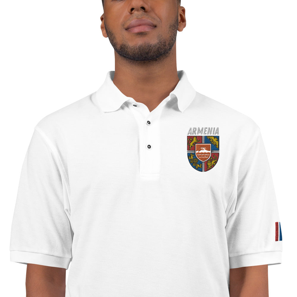 Men's Embroidered "Shield of Armenia & Tricolor Flag" Premium Polo Pomegranate Mint