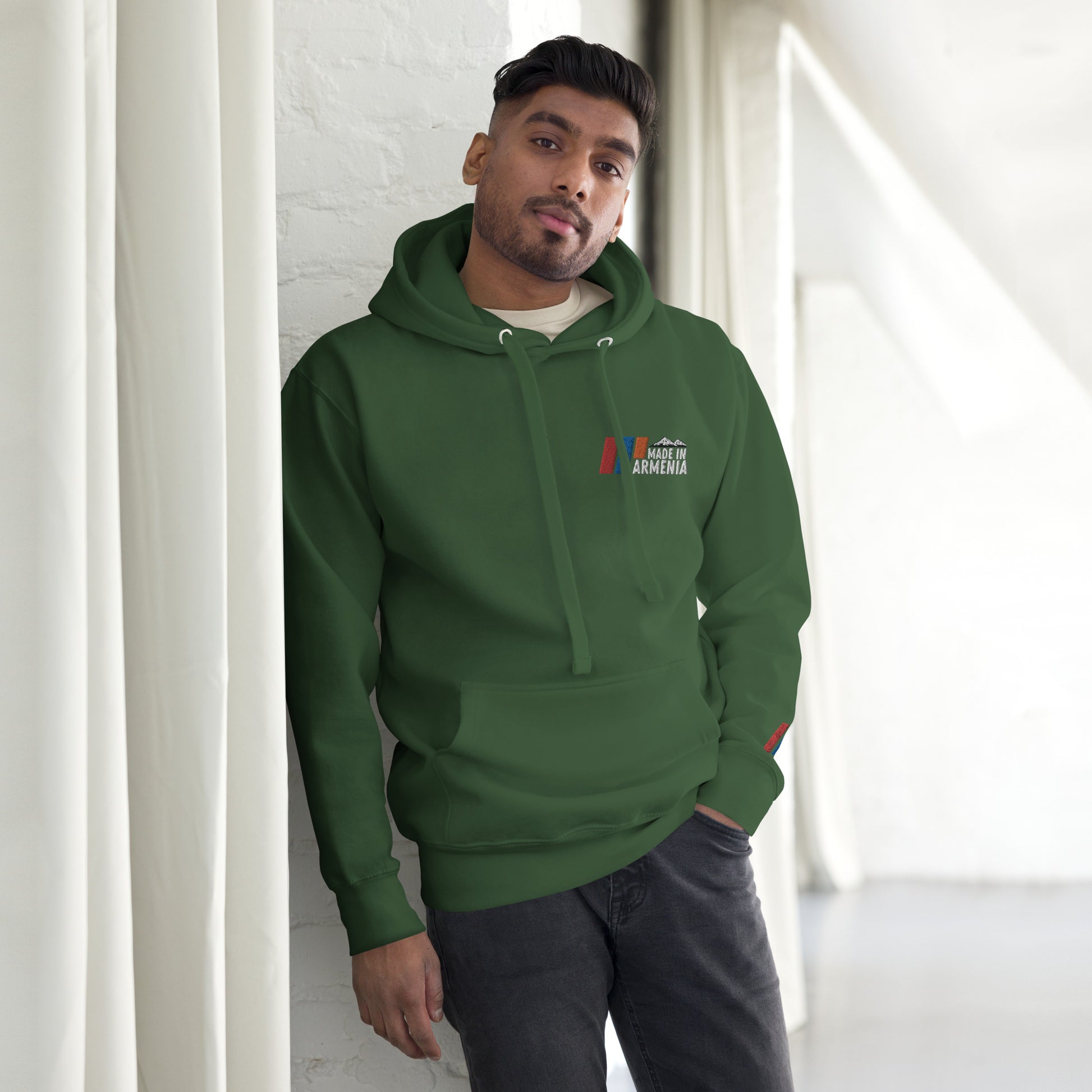 Unisex "Made in Armenia & Tricolor Flag" Embroidered Hoodie Pomegranate Mint