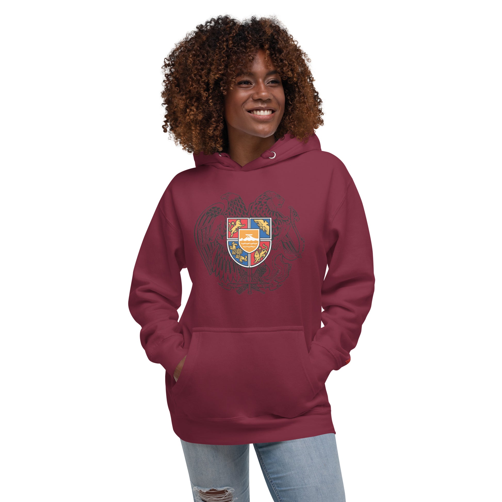 Unisex "Armenian Coat of Arms & Tricolor" Graphic Hoodie Pomegranate Mint