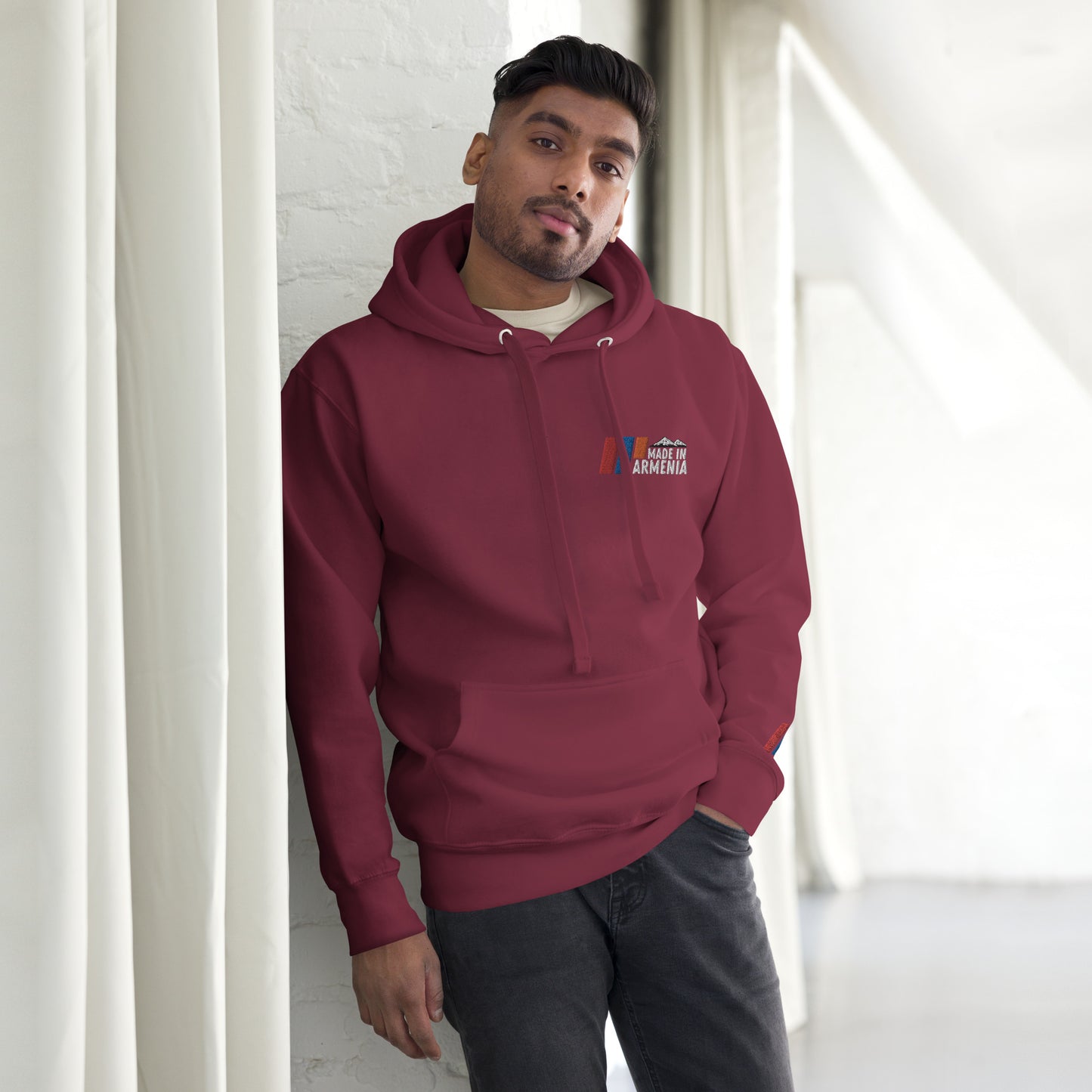 Unisex "Made in Armenia & Tricolor Flag" Embroidered Hoodie Pomegranate Mint
