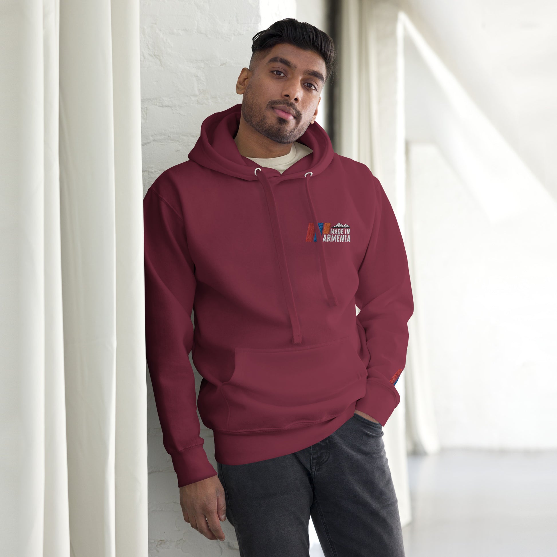 Unisex "Made in Armenia & Tricolor Flag" Embroidered Hoodie Pomegranate Mint