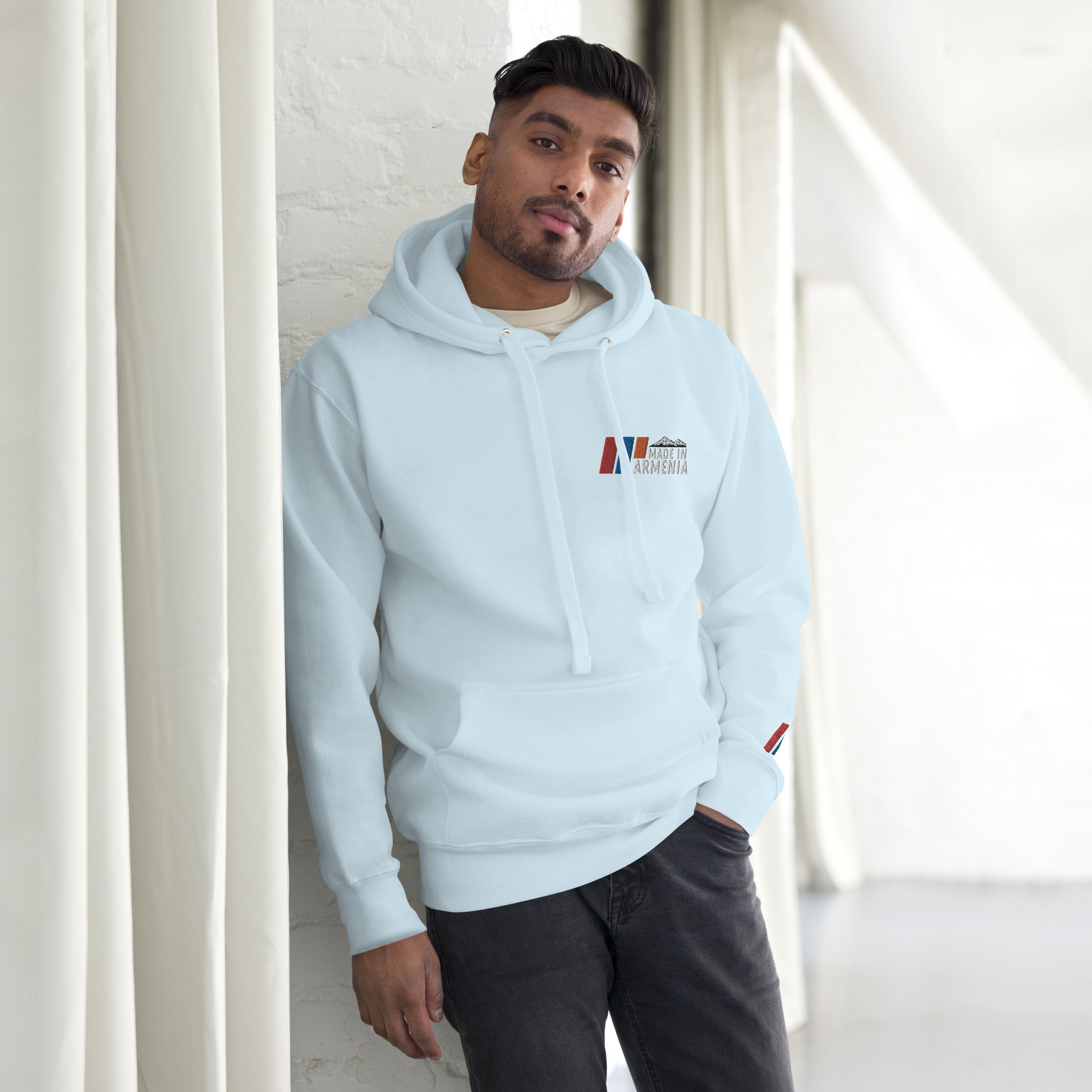 Unisex "Made in Armenia & Tricolor Flag" Embroidered Hoodie Pomegranate Mint