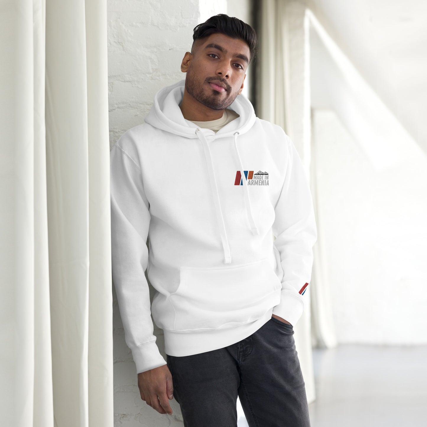 Unisex "Made in Armenia & Tricolor Flag" Embroidered Hoodie Pomegranate Mint