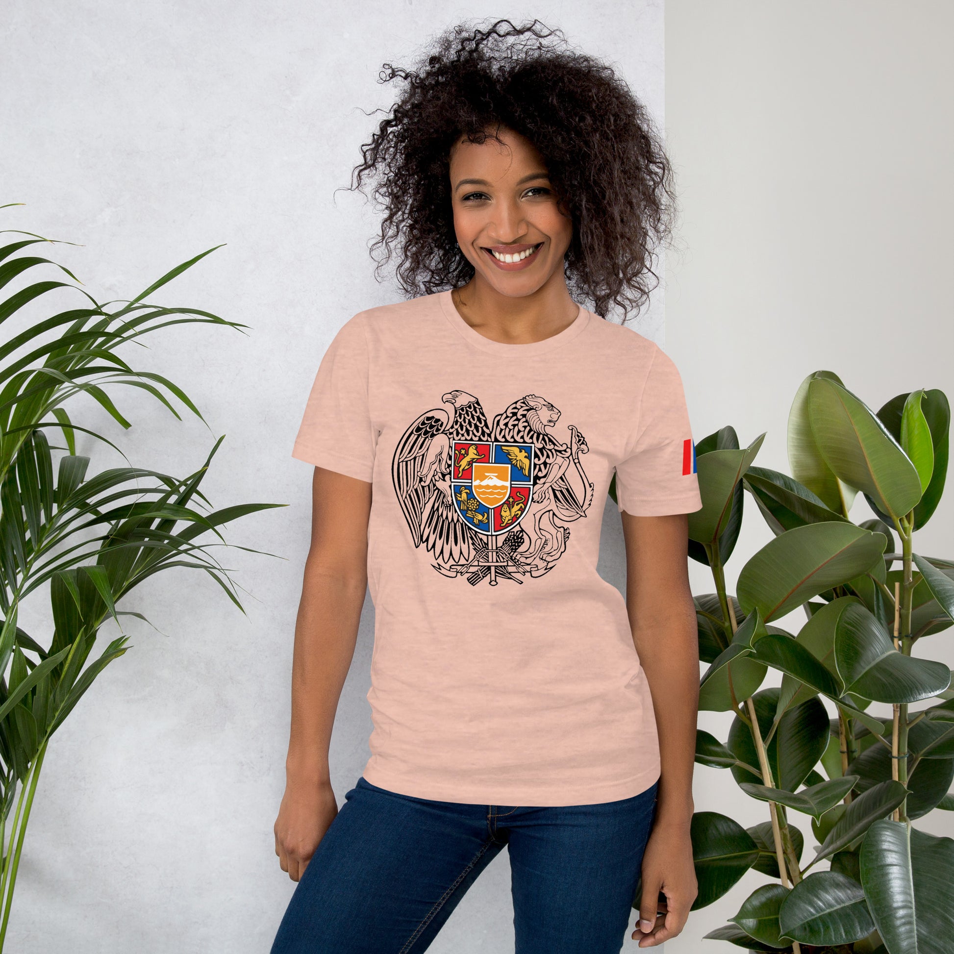 Unisex Armenian "Armenian Coat of Arms & Tricolor" Graphic T-Shirt Pomegranate Mint