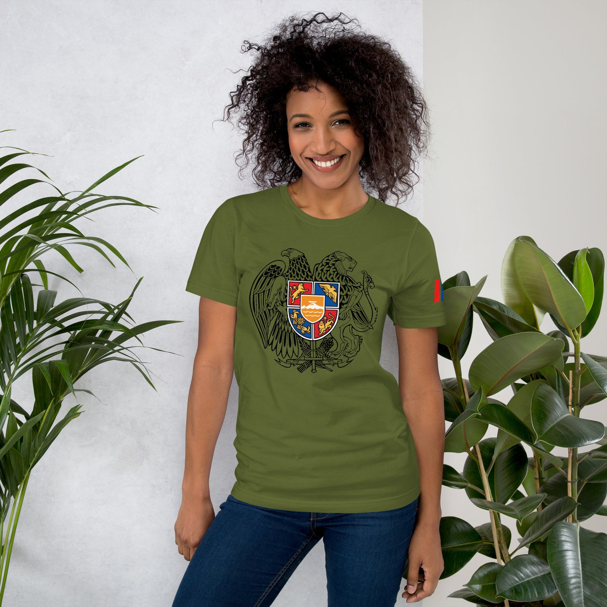 Unisex Armenian "Armenian Coat of Arms & Tricolor" Graphic T-Shirt Pomegranate Mint