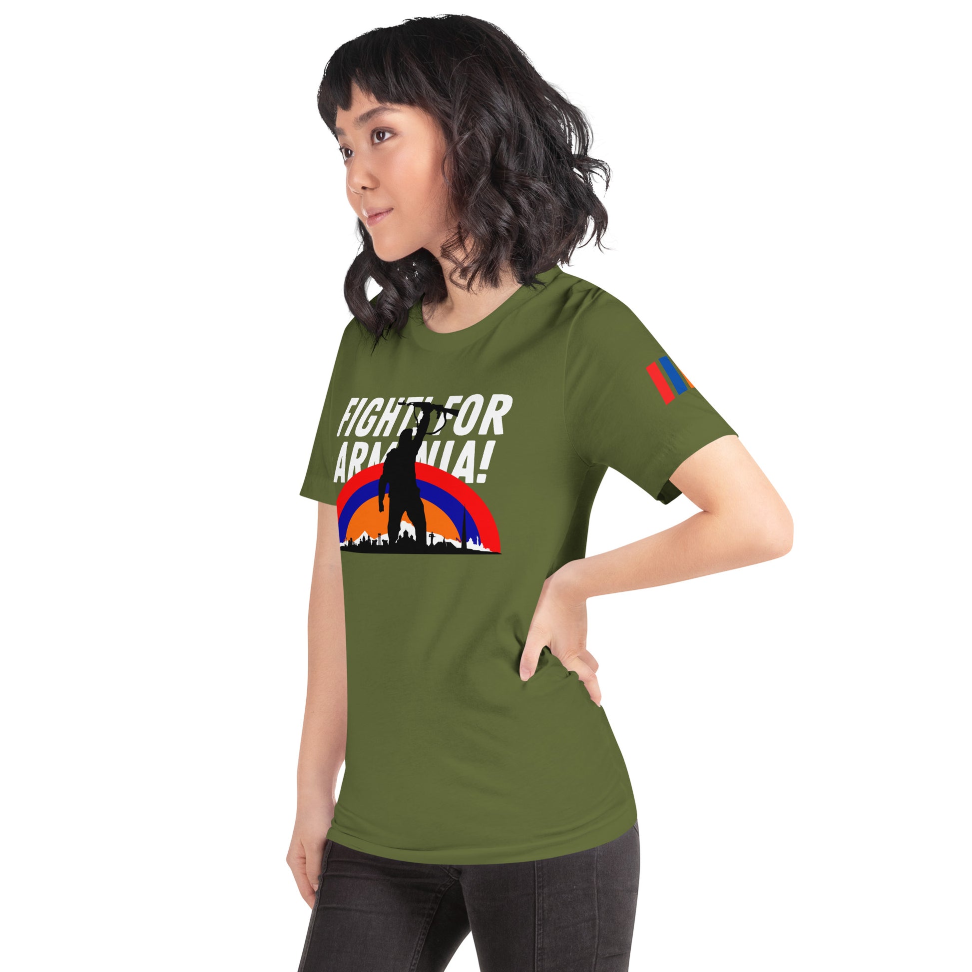 Unisex "Fight For Armenia & Tricolor Flag" Graphic T-Shirt Pomegranate Mint