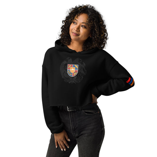 Women's "Armenian Coat of Arms & Tricolor" Graphic Cropped Hoodie Pomegranate Mint