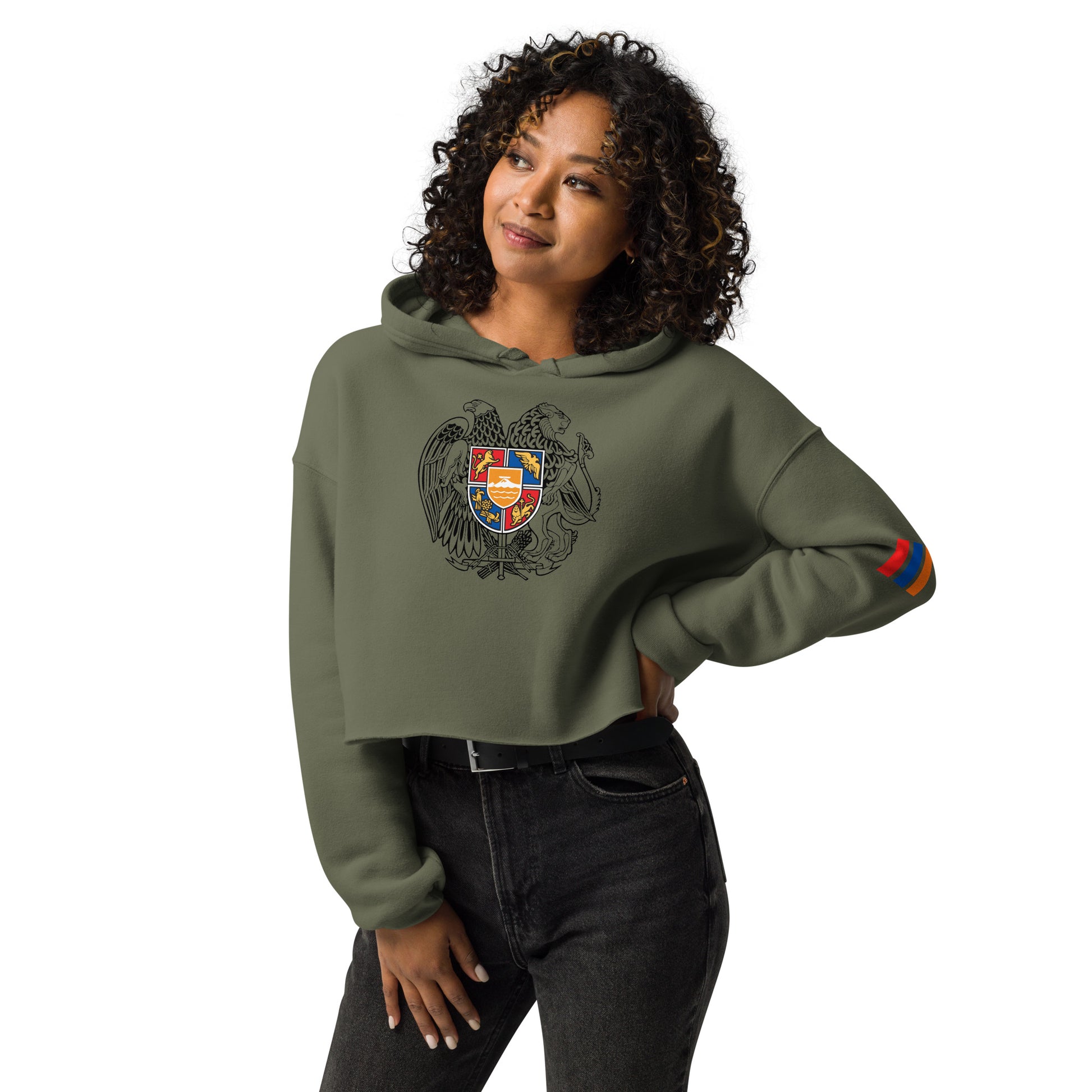 Women's "Armenian Coat of Arms & Tricolor" Graphic Cropped Hoodie Pomegranate Mint