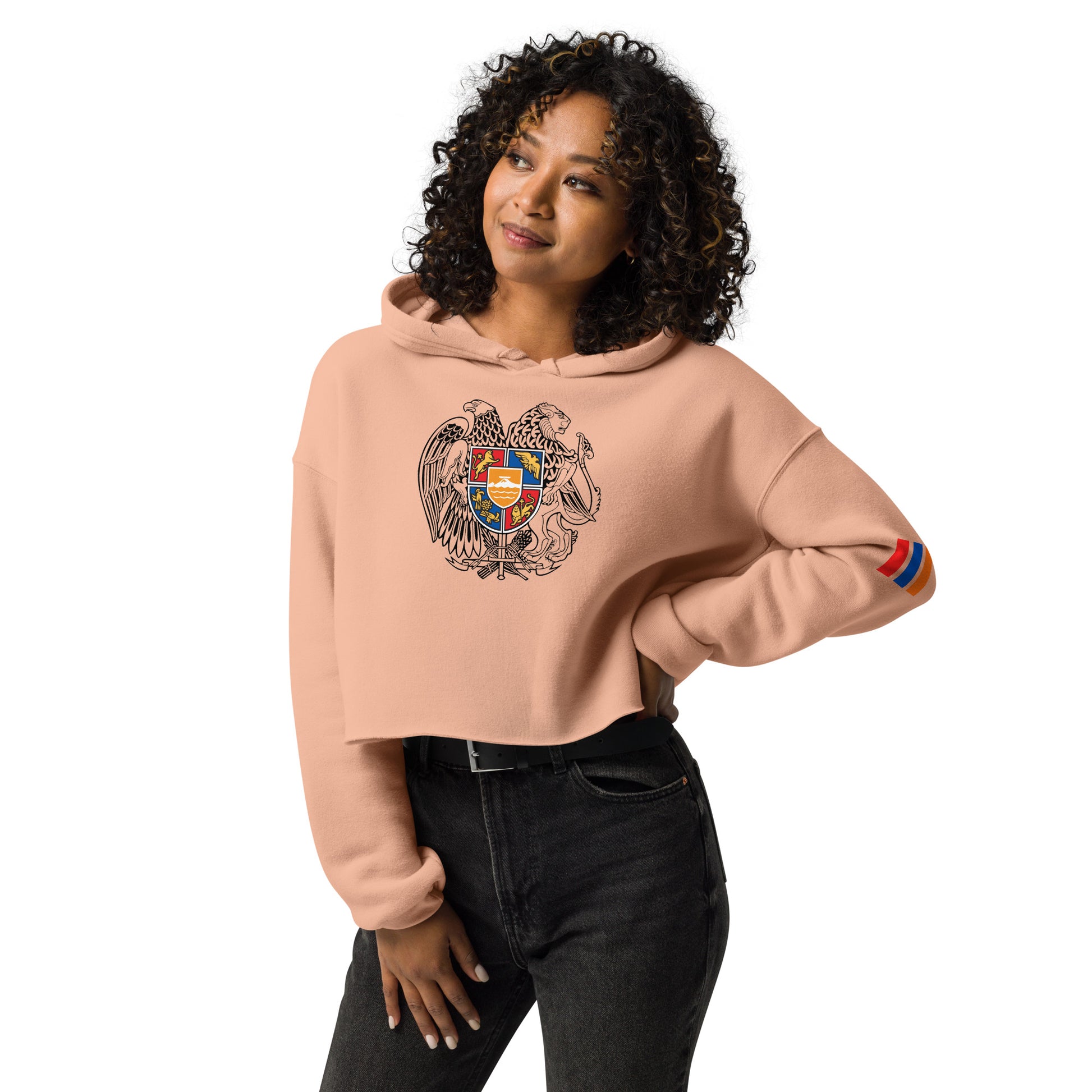 Women's "Armenian Coat of Arms & Tricolor" Graphic Cropped Hoodie Pomegranate Mint