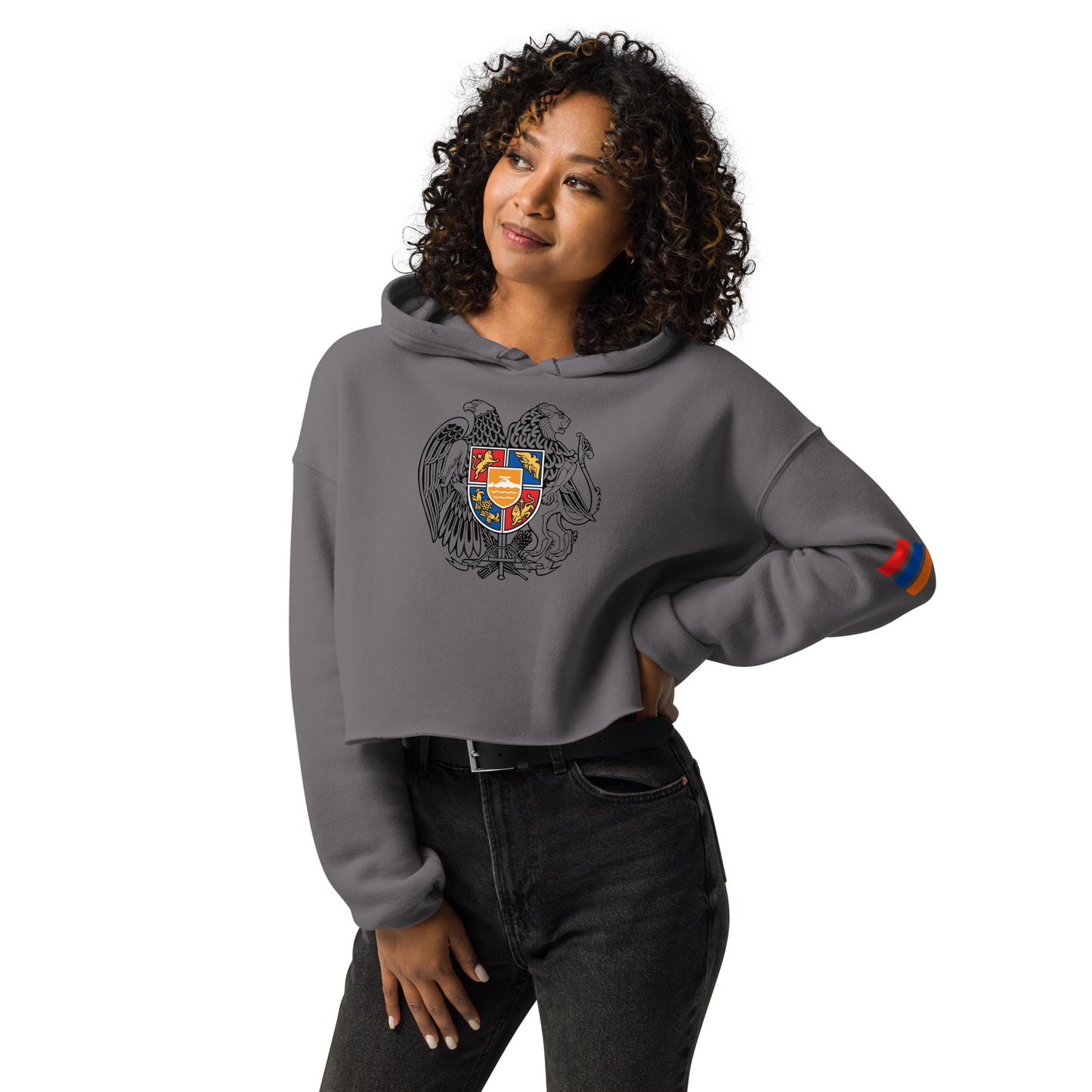Women's "Armenian Coat of Arms & Tricolor" Graphic Cropped Hoodie Pomegranate Mint
