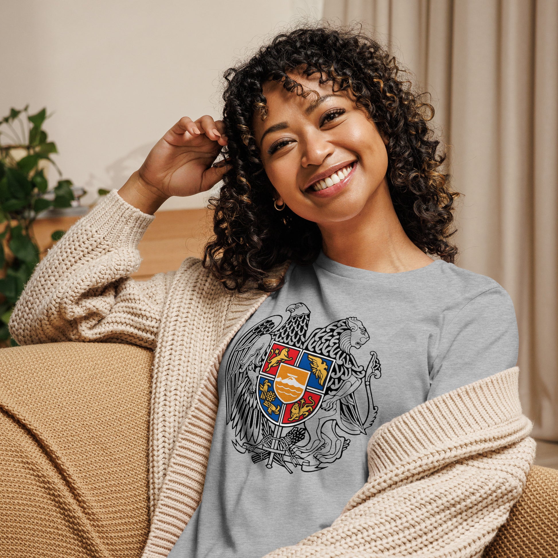 Women's "Armenian Coat of Arms" Relaxed Graphic T-Shirt Pomegranate Mint