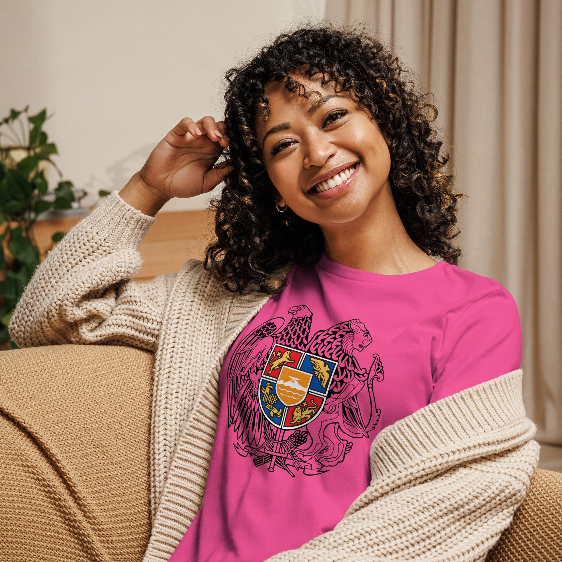 Women's "Armenian Coat of Arms" Relaxed Graphic T-Shirt Pomegranate Mint