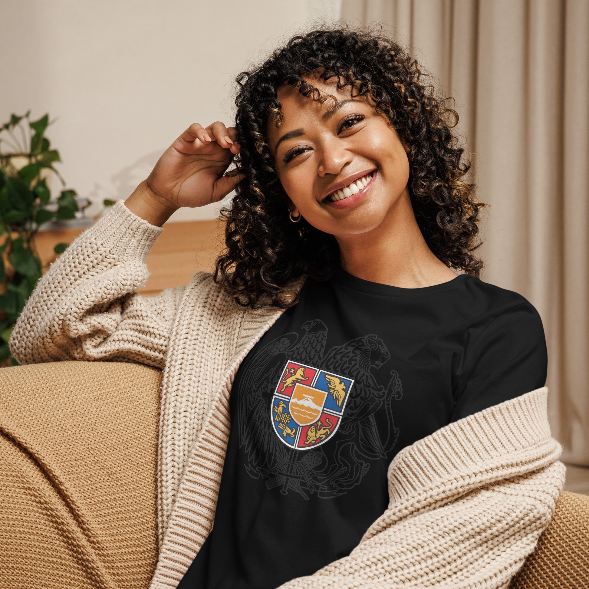 Women's "Armenian Coat of Arms" Relaxed Graphic T-Shirt Pomegranate Mint
