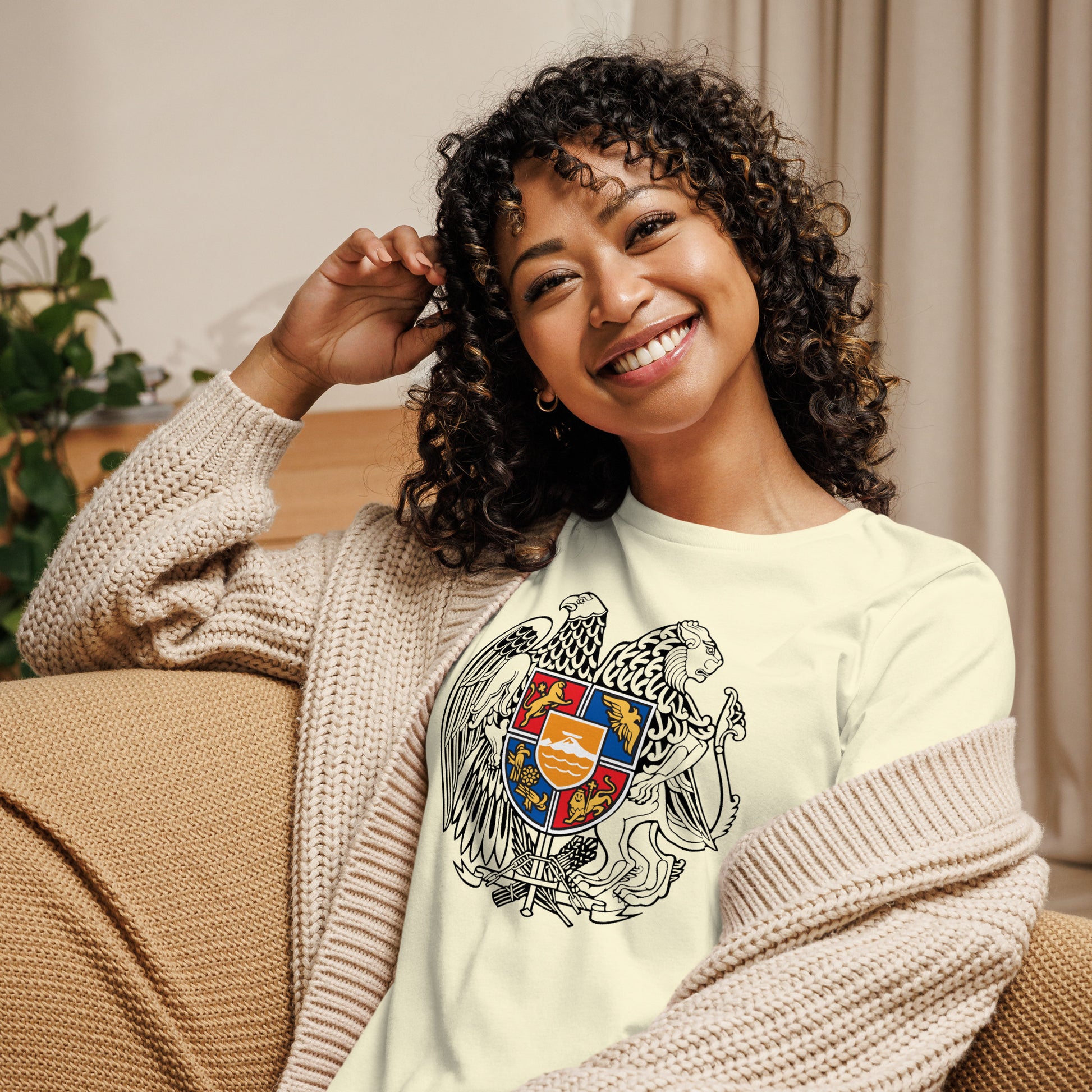 Women's "Armenian Coat of Arms" Relaxed Graphic T-Shirt Pomegranate Mint