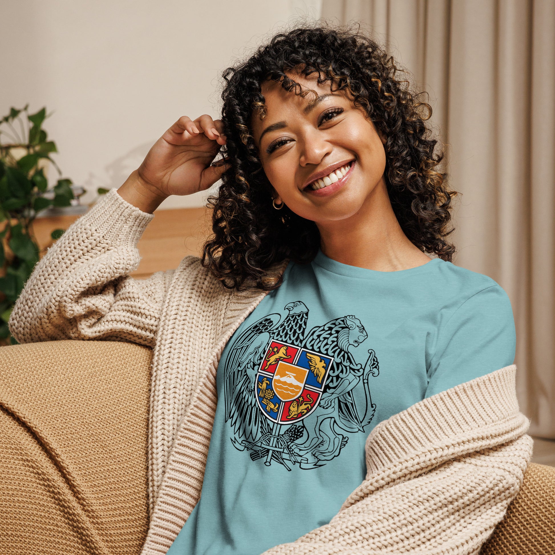 Women's "Armenian Coat of Arms" Relaxed Graphic T-Shirt Pomegranate Mint