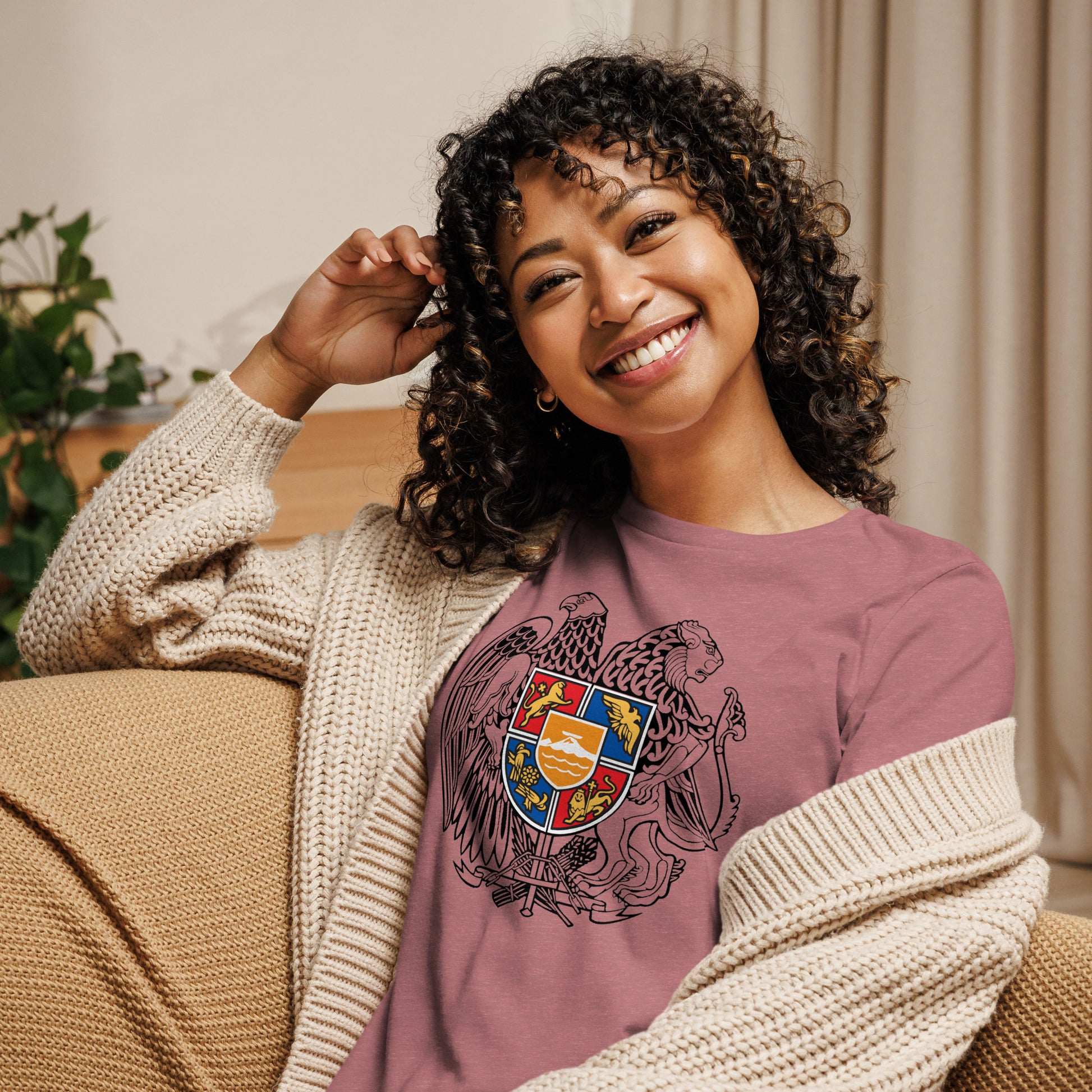 Women's "Armenian Coat of Arms" Relaxed Graphic T-Shirt Pomegranate Mint