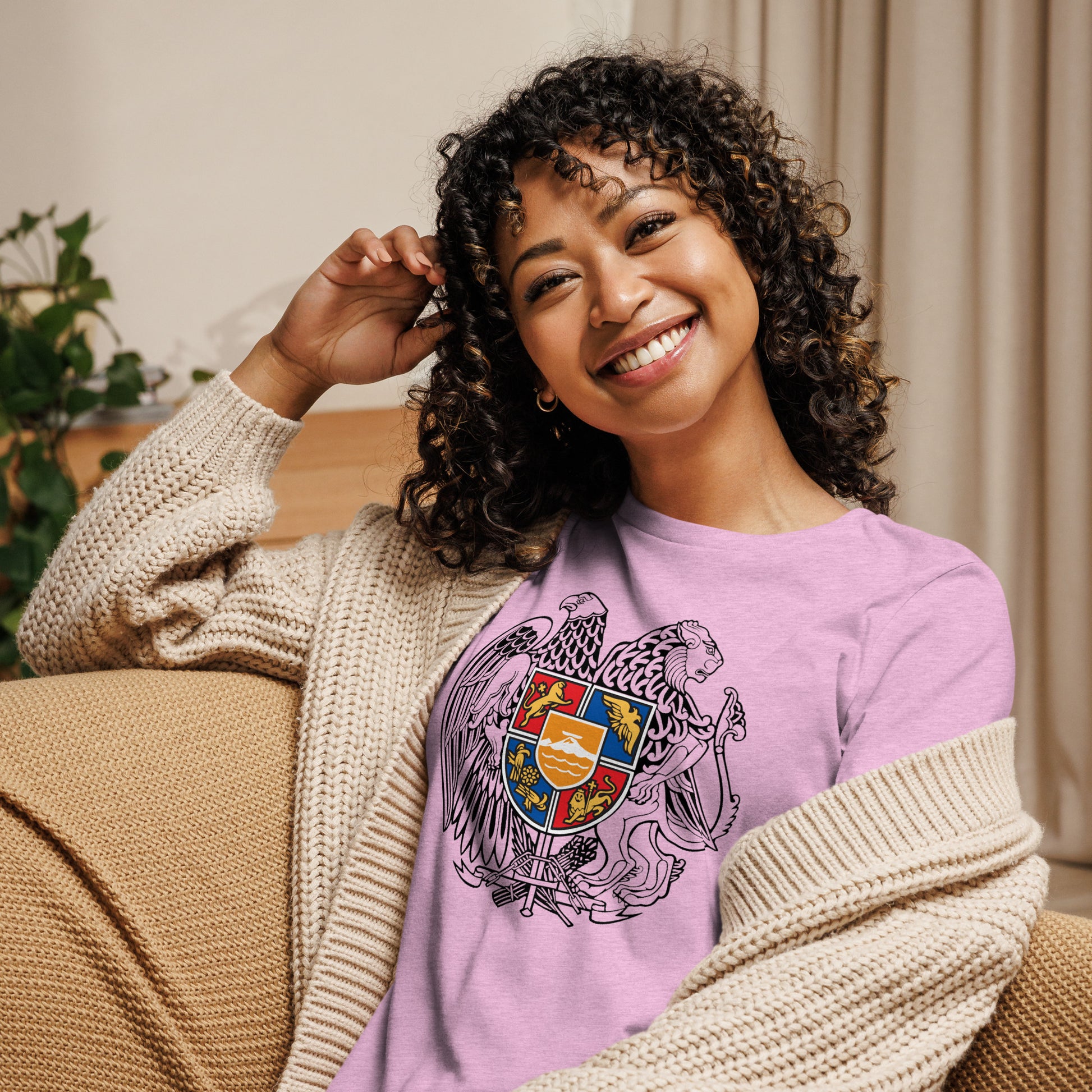 Women's "Armenian Coat of Arms" Relaxed Graphic T-Shirt Pomegranate Mint