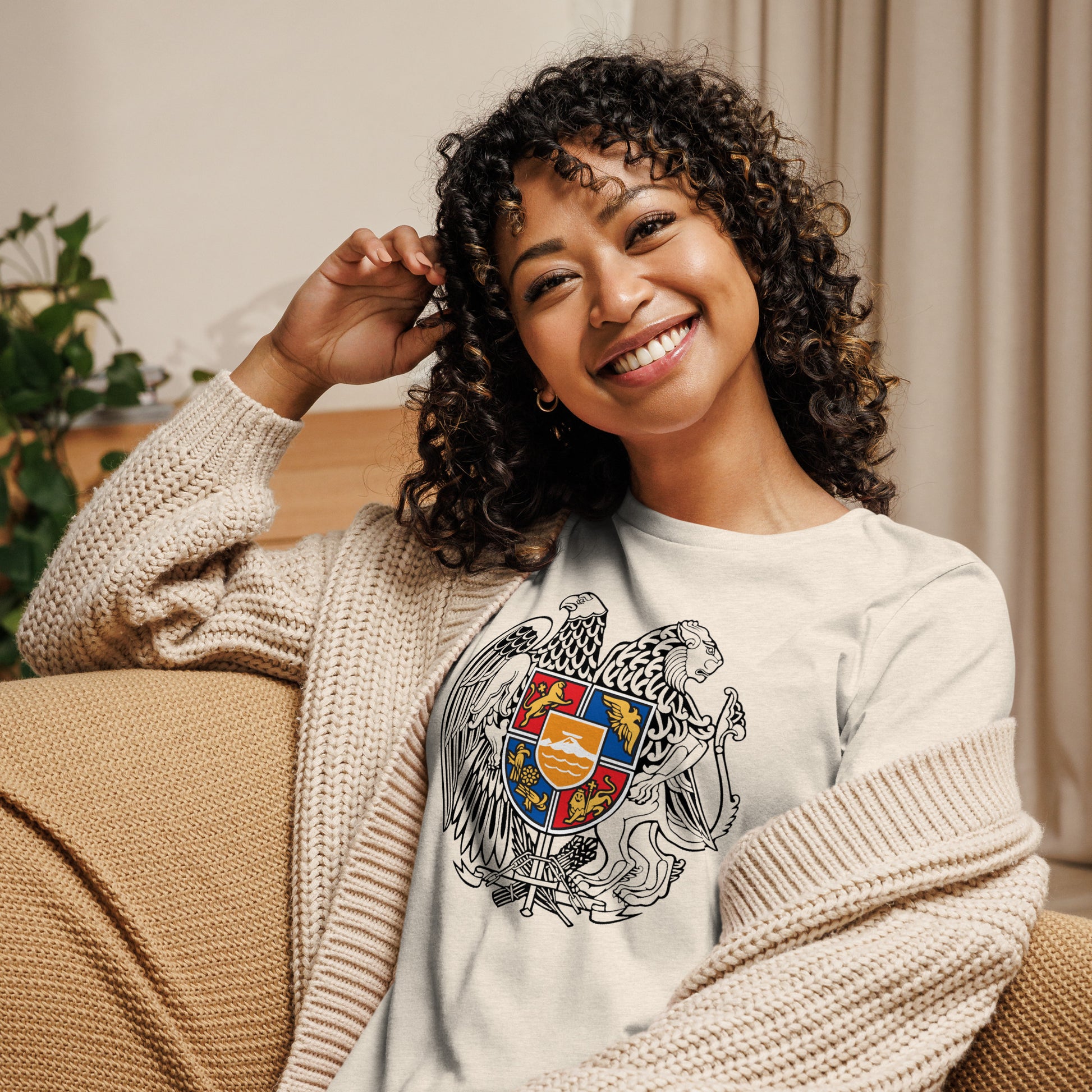 Women's "Armenian Coat of Arms" Relaxed Graphic T-Shirt Pomegranate Mint