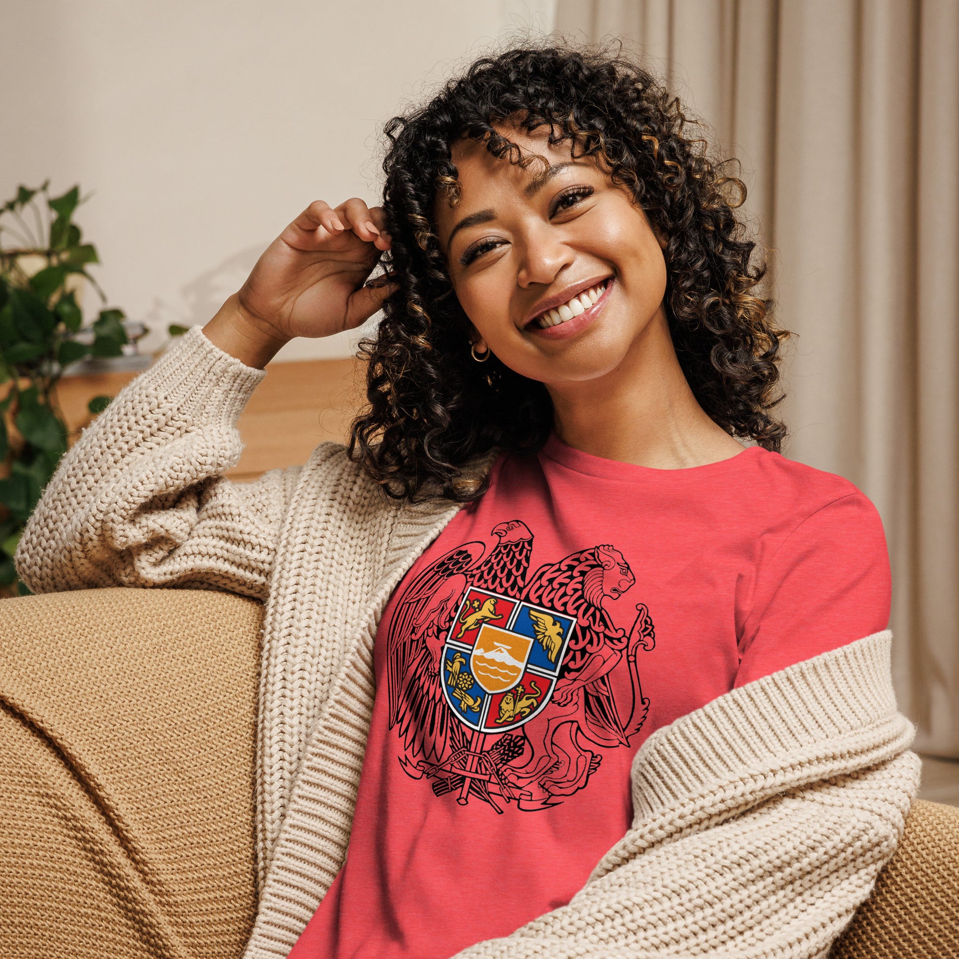 Women's "Armenian Coat of Arms" Relaxed Graphic T-Shirt Pomegranate Mint