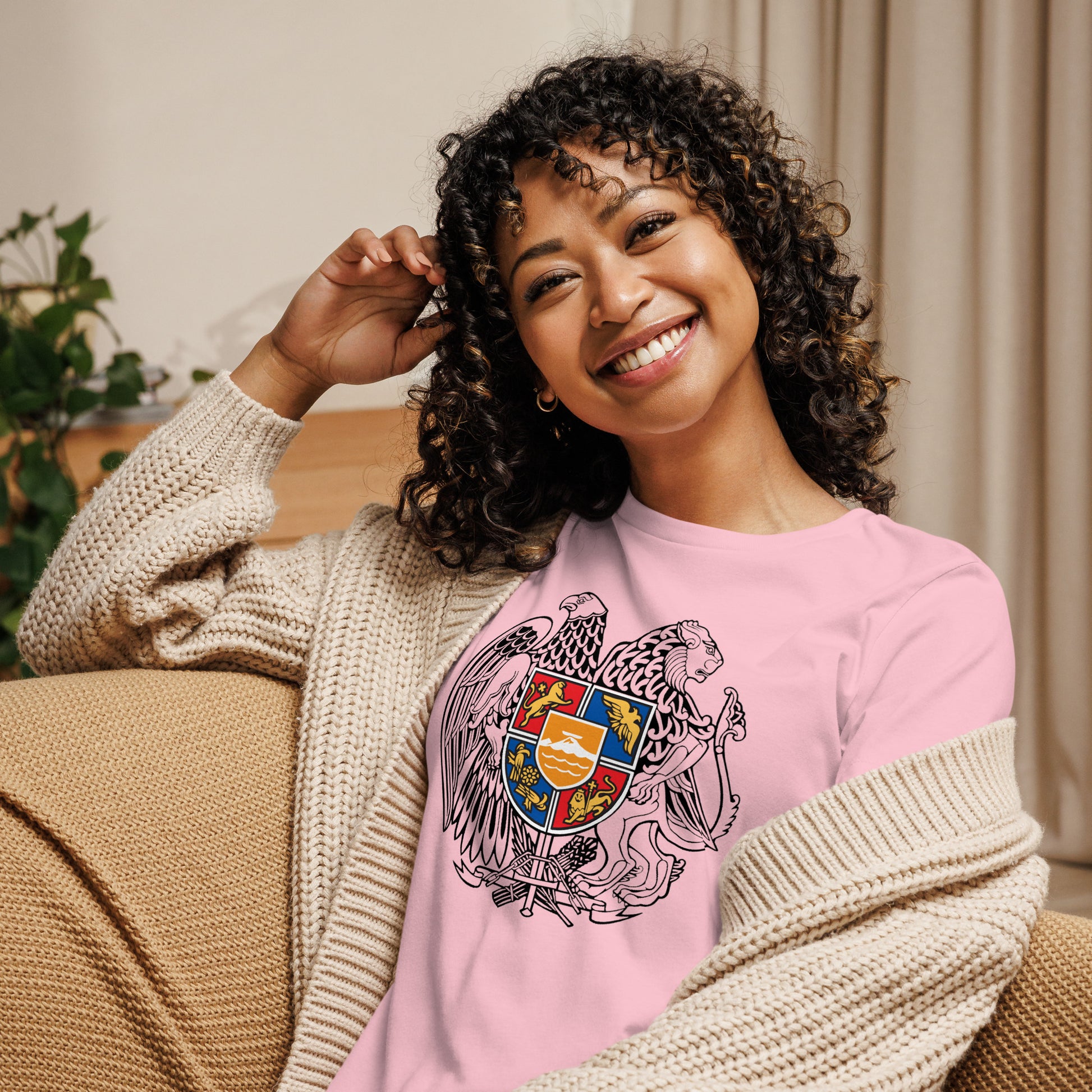 Women's "Armenian Coat of Arms" Relaxed Graphic T-Shirt Pomegranate Mint