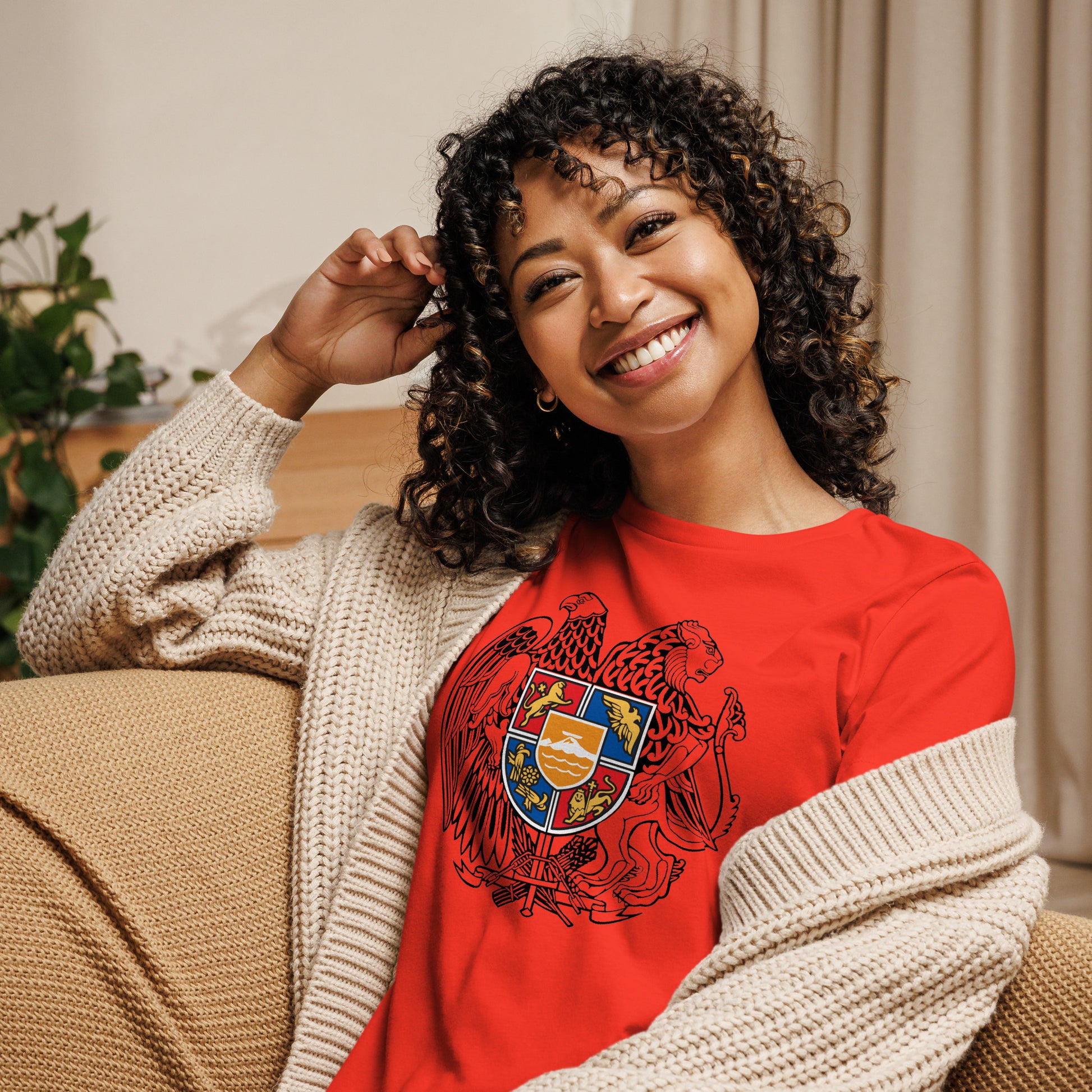 Women's "Armenian Coat of Arms" Relaxed Graphic T-Shirt Pomegranate Mint