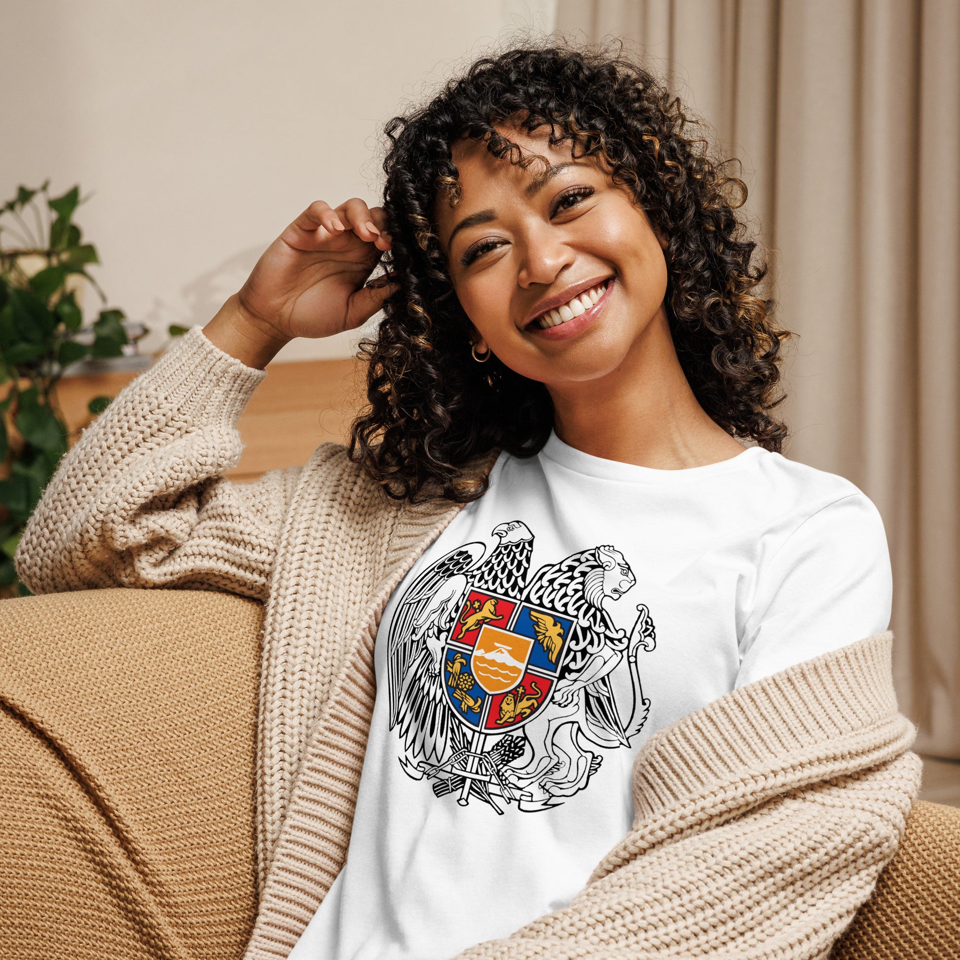 Women's "Armenian Coat of Arms" Relaxed Graphic T-Shirt Pomegranate Mint